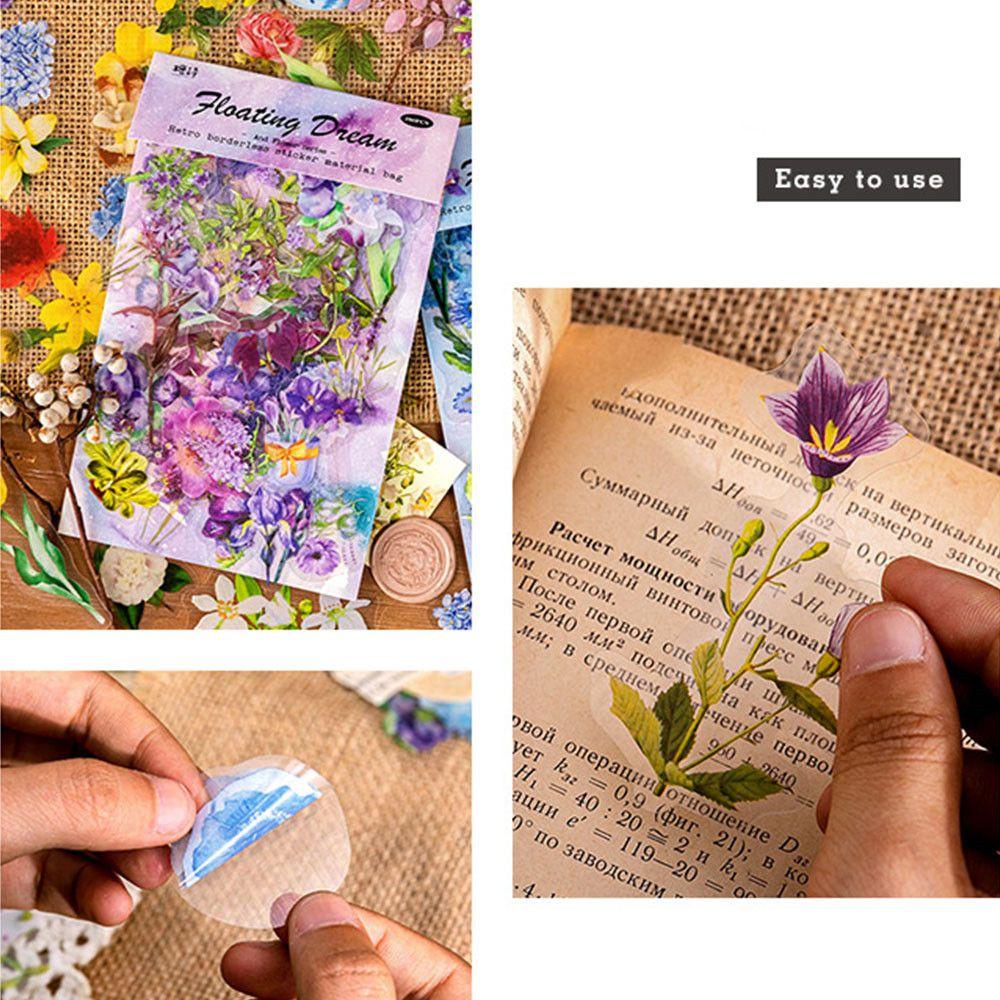 Solighter 100Pcs/Bag Botanical Stickers Junk Journal Hand Akun Aesthetic Bunga Bahan Stiker