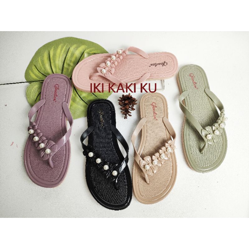 SANDAL JEPIT MUTIARA WANITA WARNA SEMBUR MIX PELANGI DEWASA PEREMPUAN BAHAN KARET JELLY GLANZTON 1931-10B