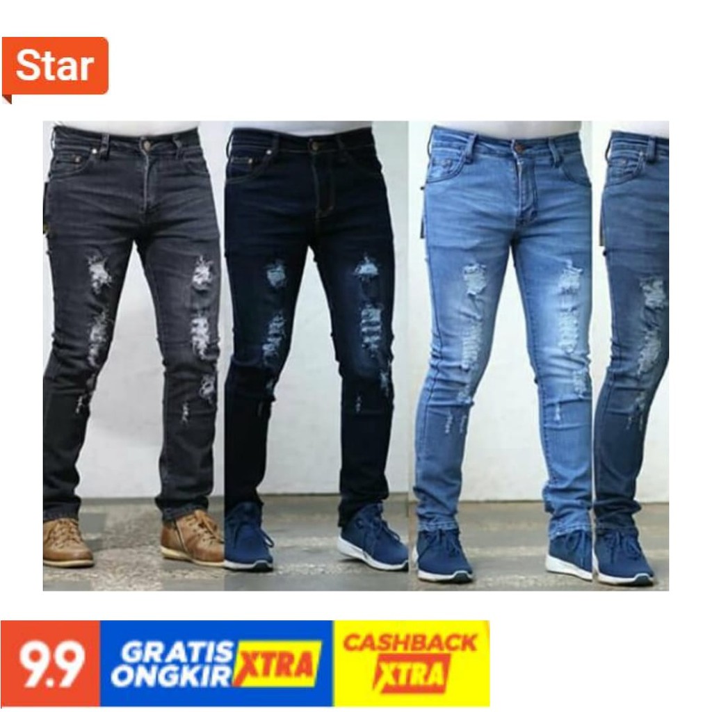 JINS BIOWASH BIOBLITZ BIO WASH BLITZ CARGO PANTS COWOK / Celana Sobek Tembus Pria Soft Jeans Pensil