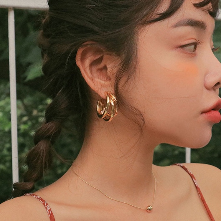 Anting Bentuk Lingkaran Tiga Dimensi Gaya Retro