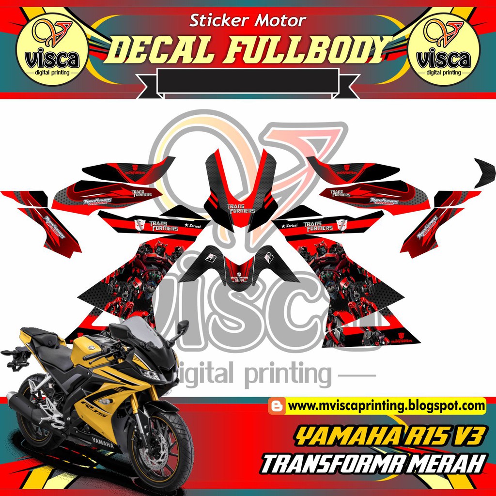 Striping Motor Sticker Motor Yamaha R15 V3 Transformer Merah