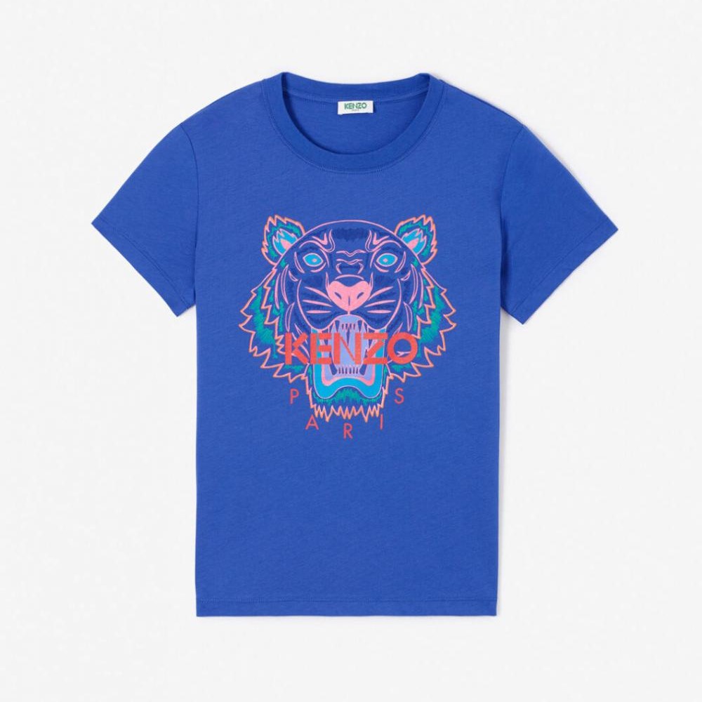 Knzo Women Tiger Tee Blue/Salmon Pink 100% Original