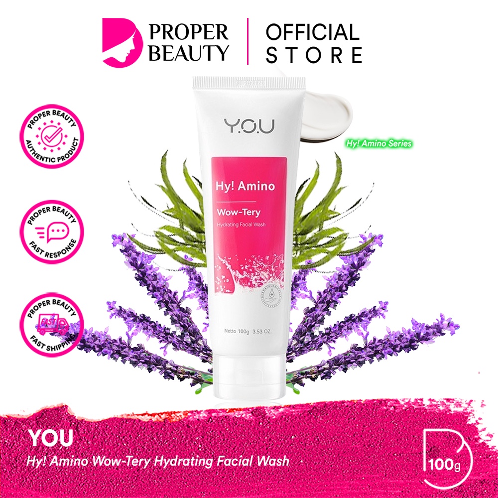 YOU Hy! Amino Wow-Tery Hydrating Facial Wash Indonesia / Pembersih Wajah Sabun Cuci Muka / Melembapkan Moisturize Deeply 100g / Skincare Face Cleanser Cleansing / Brightening Anti Acne Bacterial Oil Control / Toner Serum Cream Sunscreen Y.O.U Series Paket