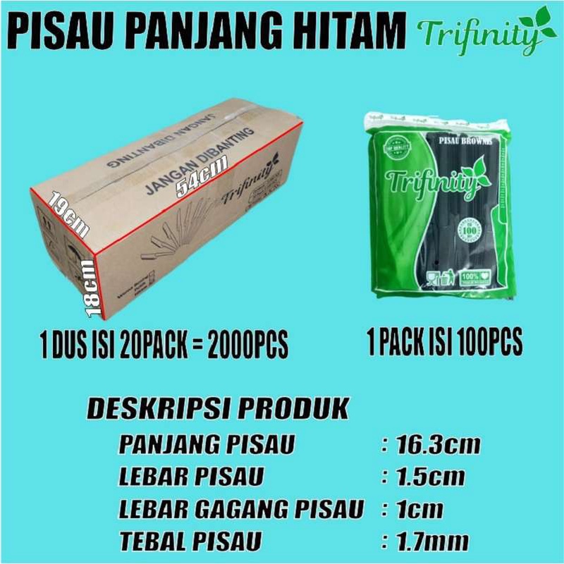 Trifinity Pisau Kue Tart Cake Ulang Tahun / Pisau Plastik Panjang Hitam Bening Murah Per Pack Var