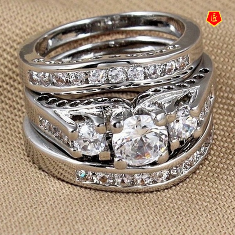 [Ready Stock]Fashion Temperament Diamond Couple Combined Ring Set