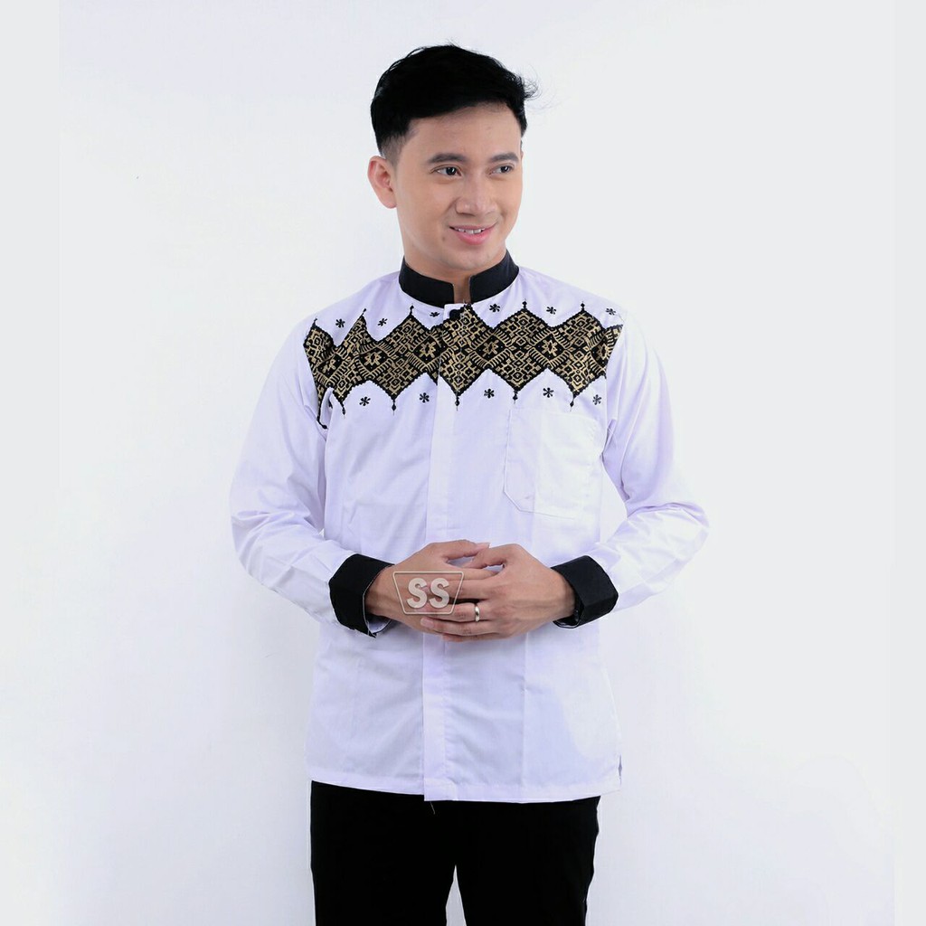 Baju koko lengan panjang modern/Koko putih lengan panjang/Baju koko pekalongan/Batik wulan