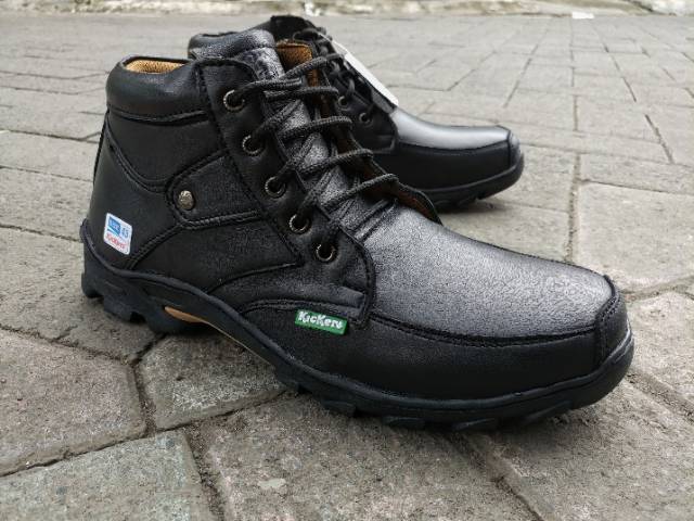 Sepatu kickers boots pria bahan kulit asli C1