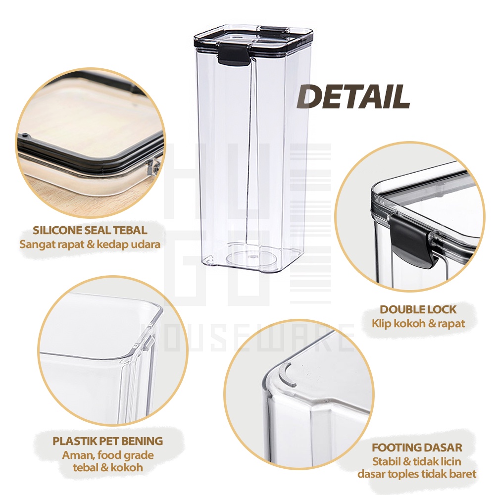 HUGO Toples Kedap Udara Bening Kotak Tempat Penyimpanan Makanan Food Storage