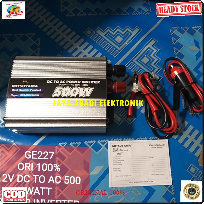 G227 MITSUYAMA ADAPTOR MOBIL POWER INVERTER 12V DC AC 500 WAT USB AKI ACCU LISTRIK SETRUM CAS CASAN VOLT CHARGER SOCKET ADAPTER UNIVERSAL HEMAT INDIKATOR STABILIZER VOLTAGE LIGHTER PRODUK BERKHUALITAS HARGA TERJANGKAU