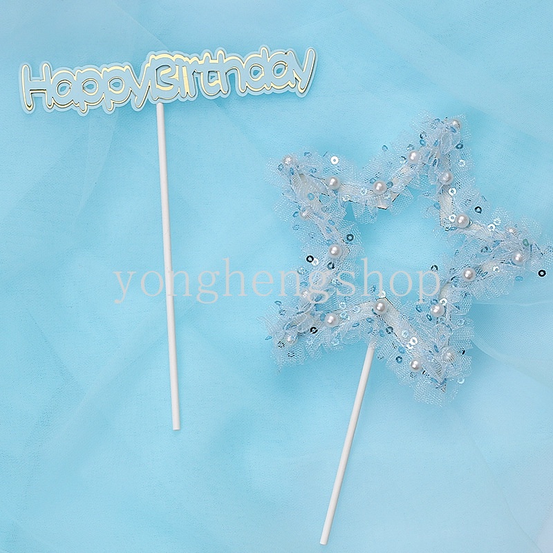 2pcs / set Topper Kue Bentuk Bulan Bintang Aksen Mutiara Untuk Dekorasi Pernikahan