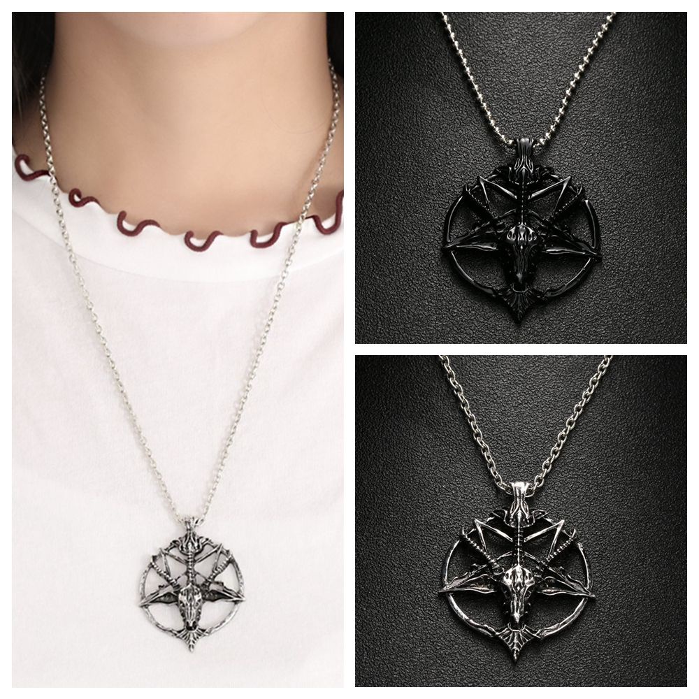 Kalung Liontin Pentagram Kepala Tengkorak Kambing Pan God Bahan Alloy Multicolor Gaya Vintage Untuk Unisex