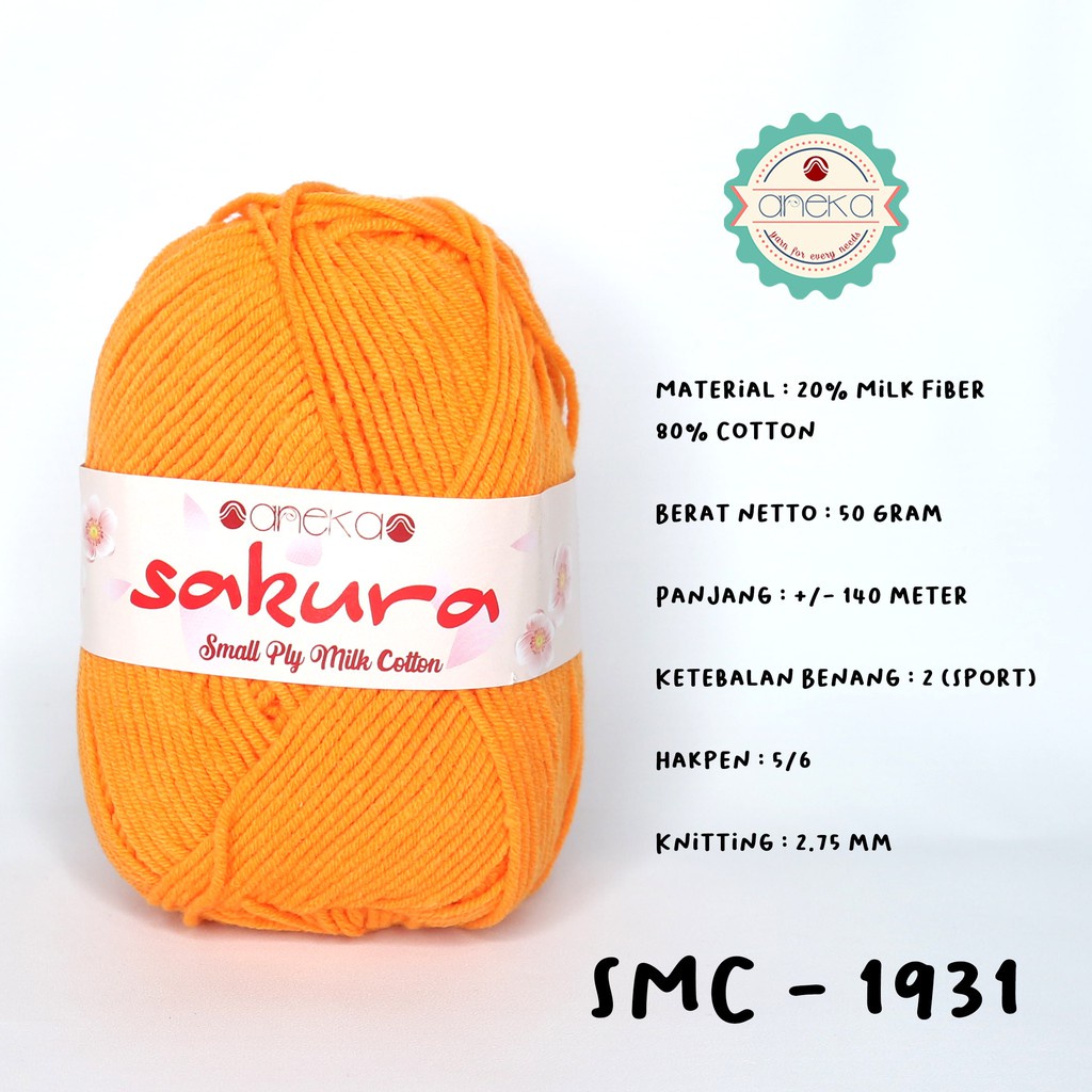 Benang Rajut Katun Susu 4 Ply / Sakura SMALL PLY Milk Cotton Yarn - 1931