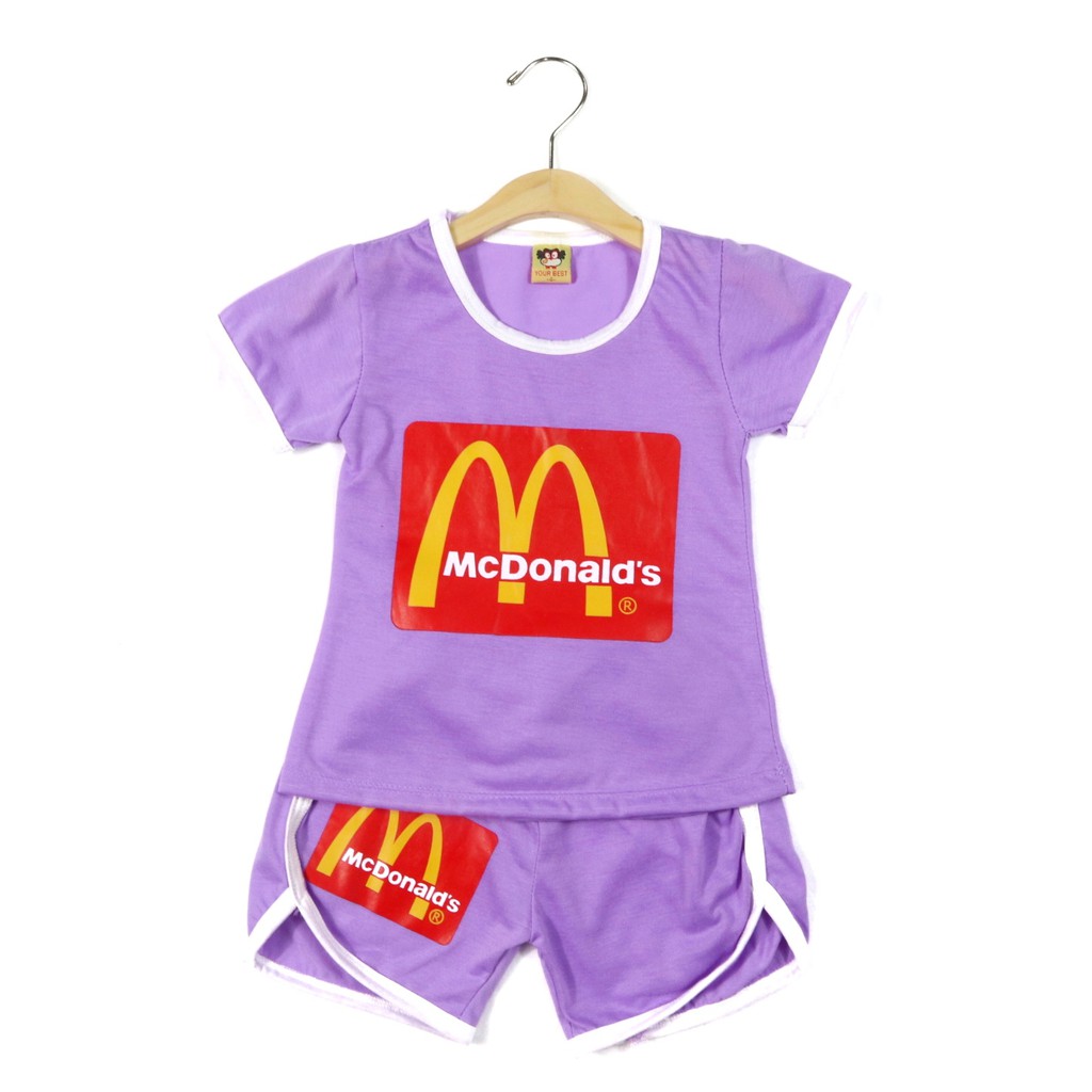 SETELAN FASHION SIKUNING MOTIF MCD BAJU ANAK PEREMPUAN BAHAN KAOS GAMBAR SABLON 2-7 TAHUN