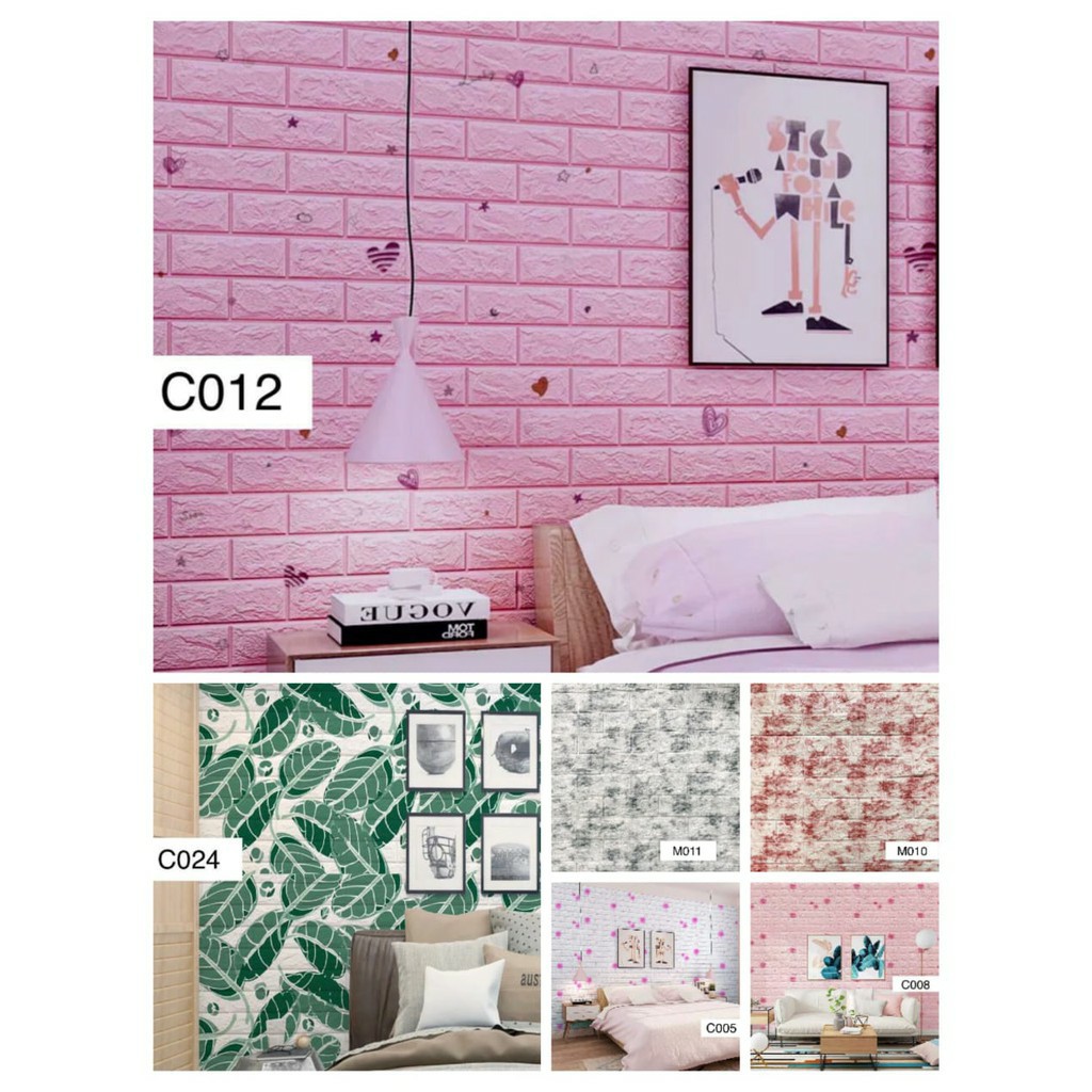 shenar wallpaper dinding 3D foam busa motif batu bata gambar uk 70x70cm