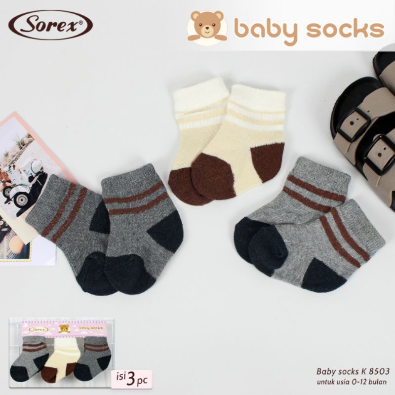 3 Pasang Kaos Kaki Bayi Sorex 0-12 Bulan Kaos Kaki Baby Newborn Shoes Lembut Sorex Baby Socks