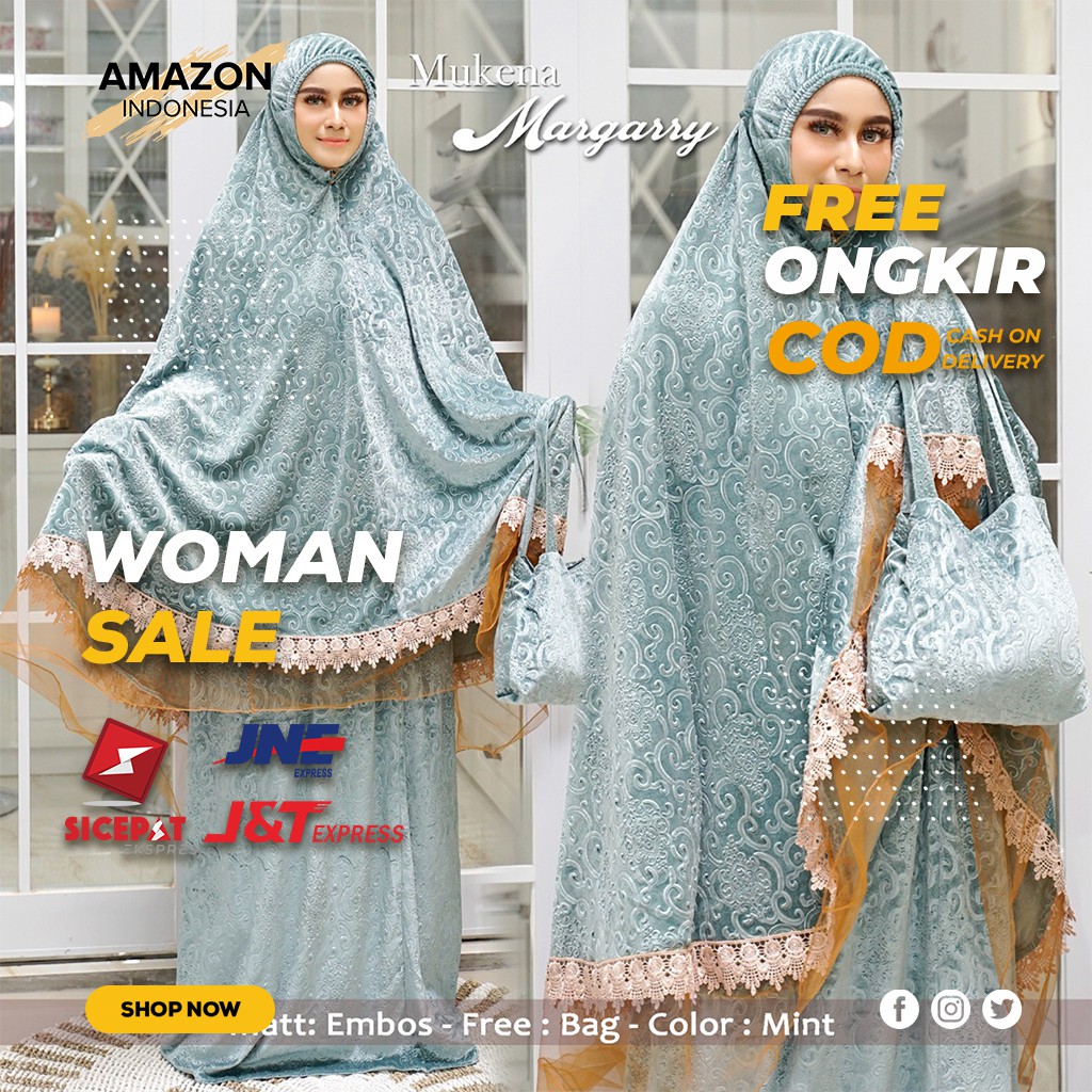 MUKENA WANITA DEWASA WARNA MINT BAHAN EMBOS 3D ORIGINAL DINGIN TEBAL KOMBINASI RENDA MEWAH MURAH