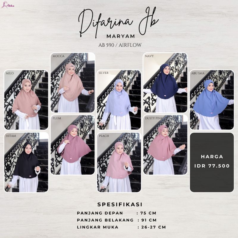 Hijab Instan Difarina Jumbo Maryam by Abika|Hihab Muslimah|Hijab Terbaru 2022|Hijab Simple|Hihab Tal