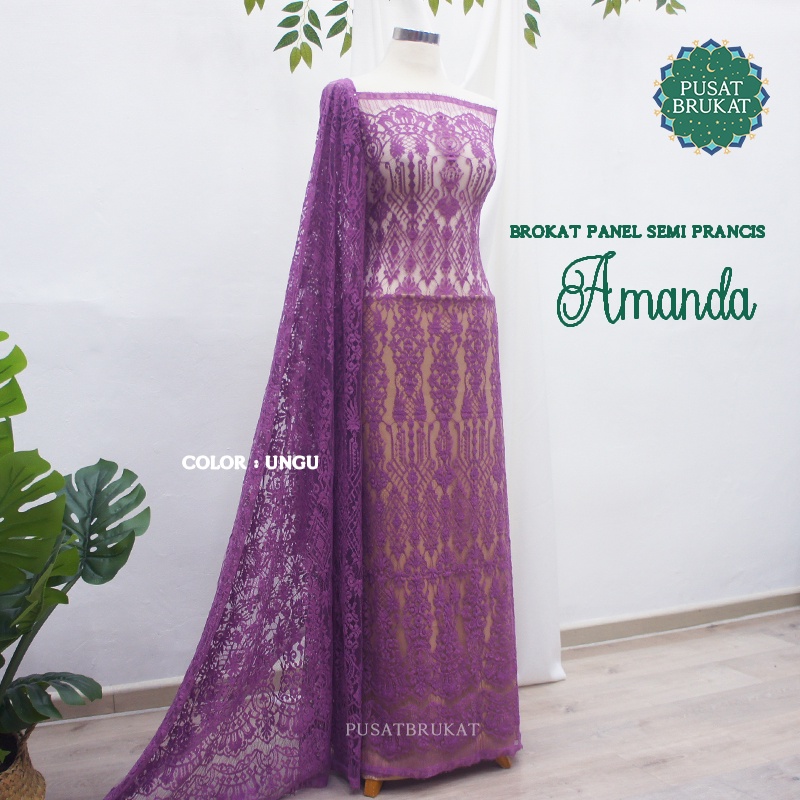 KAIN BROKAT SEMI PRANCIS AMANDA / BRUKAT PANEL MOTIF SUMBA P 42788, P250CM x L140CM [harga per potong]