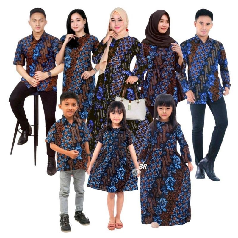 SETELAN BATIK GAMIS KELUARGA | FAMILY COUPLE | COUPLE KELUARGA || GAMIS COUPLE BAJU MUSLIM CAUPLE SARIMBIT SENO BIRU