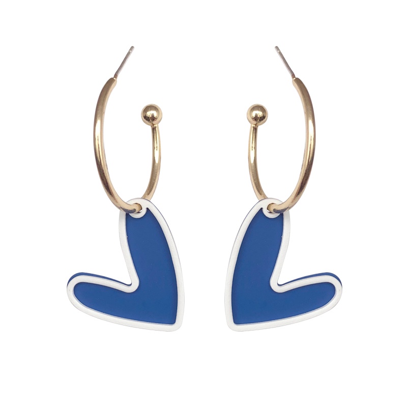 Anting Kait Gantung Desain Hati Warna Biru Gaya retro Untuk Wanita
