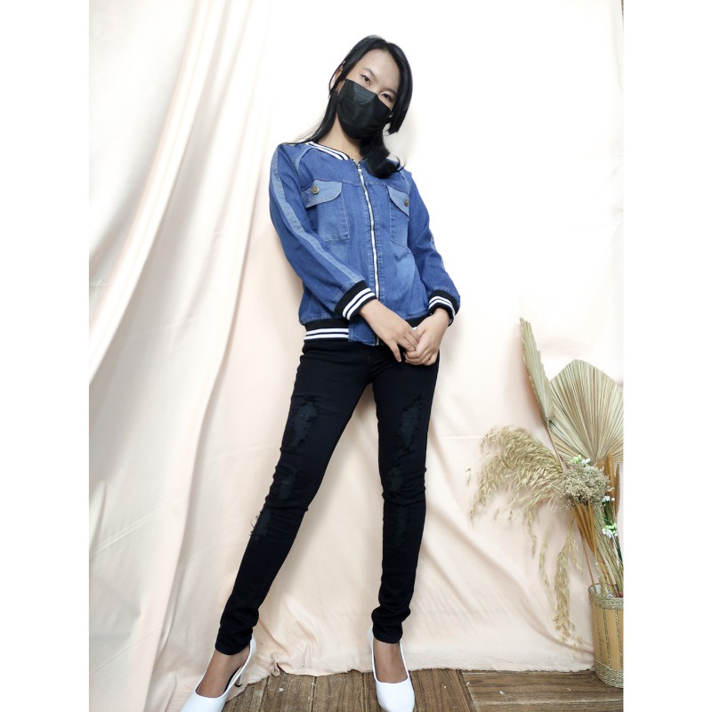 SB Collection Atasan Fatima Jaket Casual Jeans Wanita All Size Tersedia Biru Tua Muda