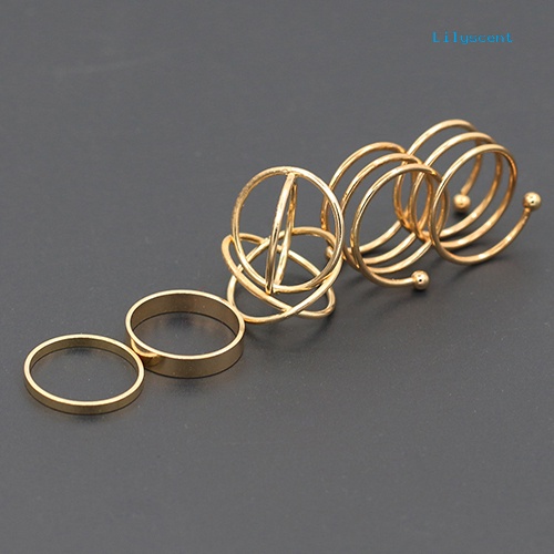 6pcs / Set Cincin Knuckle Midi Model Spiral Slim Warna Emas Untuk Wanita