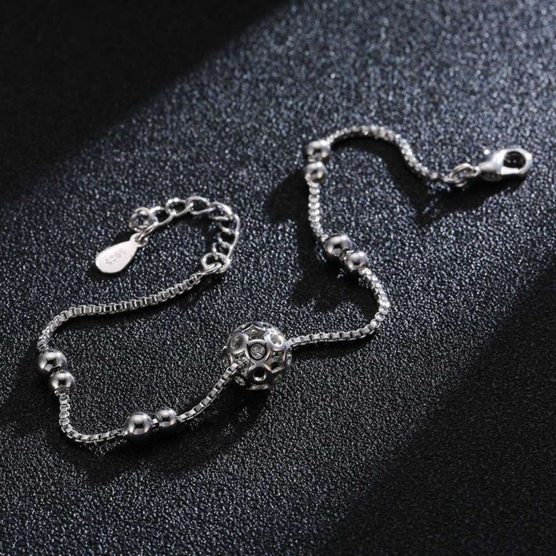 Fancyqube Gelang Rantai Manik-Manik Silver Gaya Jepang Korea Untuk Wanita