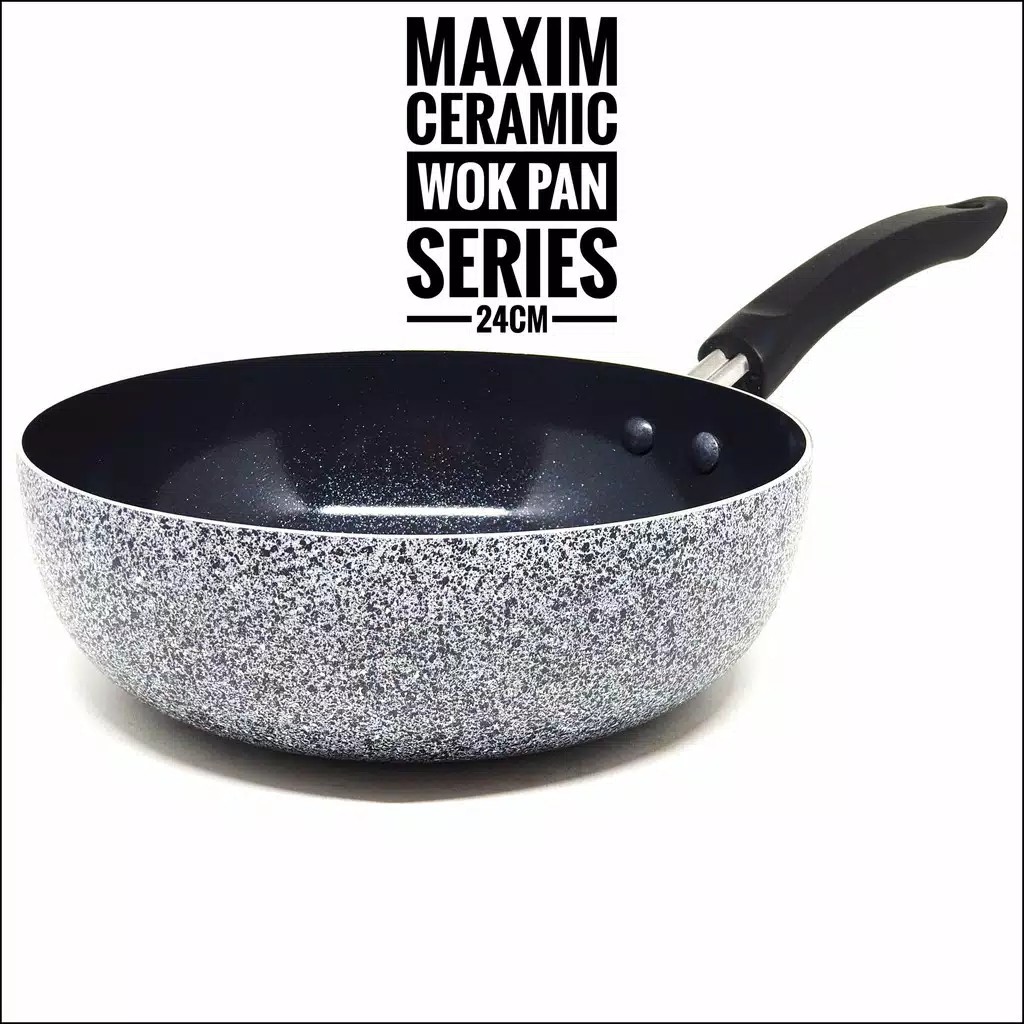 Maxim 24cm Wok Pan Keramik Teflon Anti Lengket Panci Ceramic Wajan Penggorengan