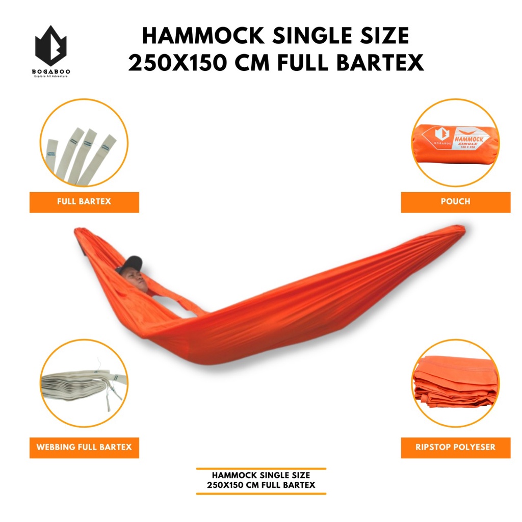 Hammock Single Bogaboo 250 x 150  - Ayunan Gantung Max 135Kg - Hammock