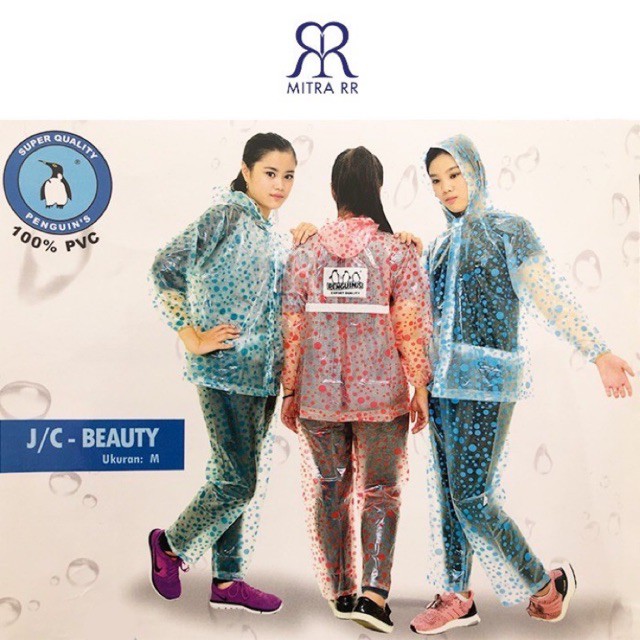 Jas Hujan PENGUIN Stelan FOXY / BEAUTY Polkadot Celana Jaket PENGUINS Setelan Tebal