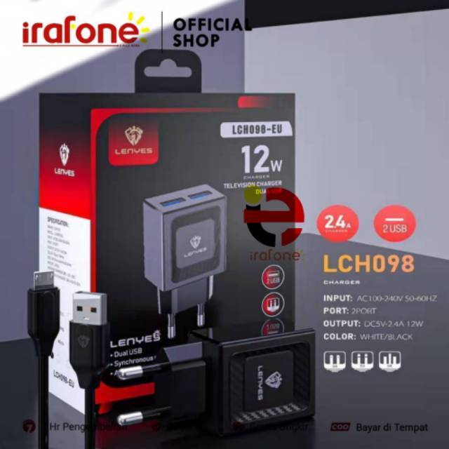 Charger Original Lenyes 2USB LCH-098 2.4A 12w Original 100%
