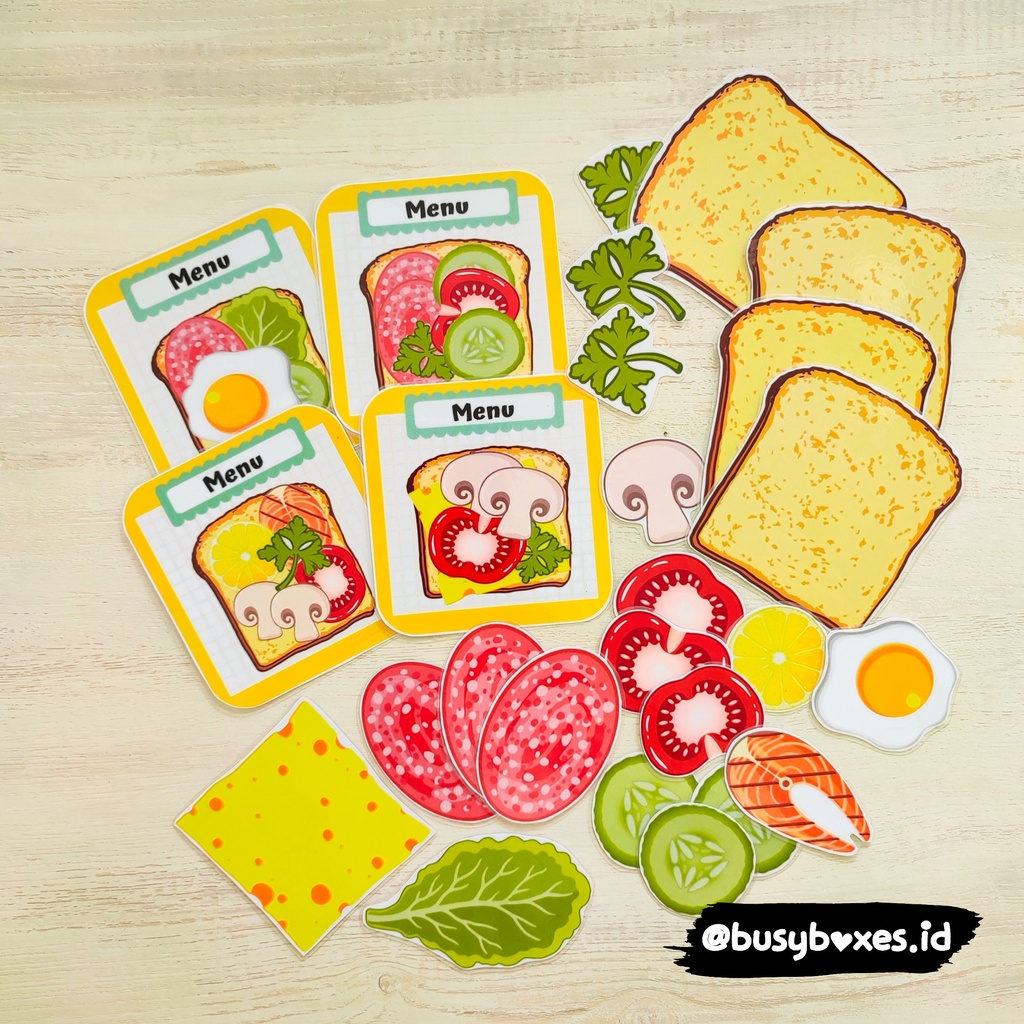 [busyboxes.id] Mainan Edukasi Busy Page busypage pretend play masak-masakan menu sandwich