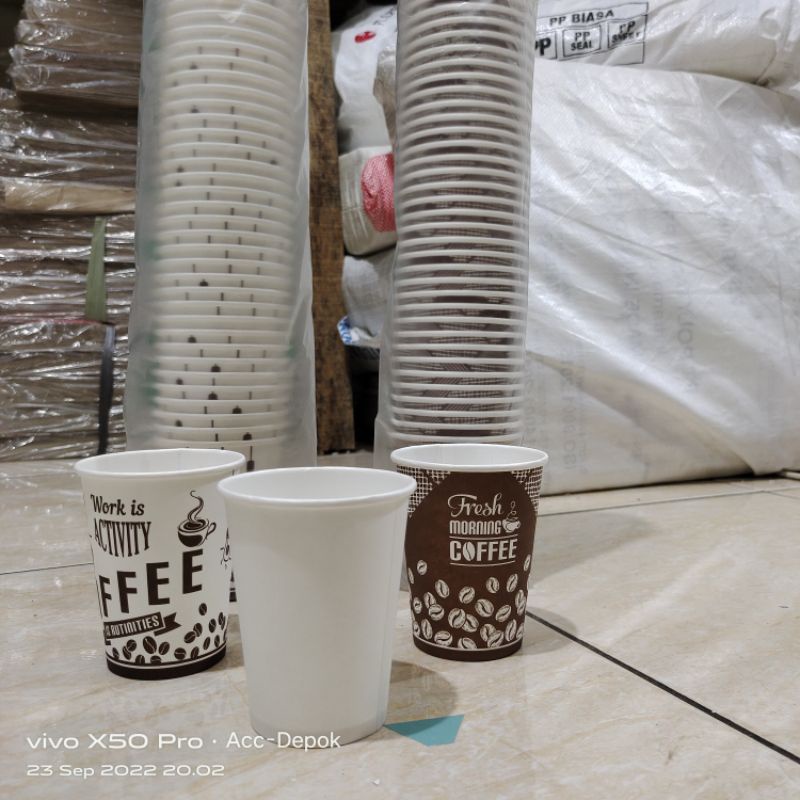 PAPERCUP 8 OZ / GELAS KERTAS 8OZ MOTIF FRESH MORNING COFFE / MOTIP TERBARU ISI 50 PCS