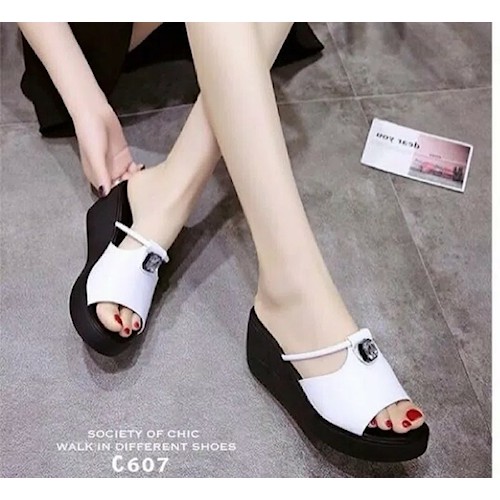 SEPATU SENDAL SANDAL WEDGES MR115 PUTIH WANITA CEWEK PEREMPUAN  REMAJA KEKINIAN TERLARIS KONDANGAN S