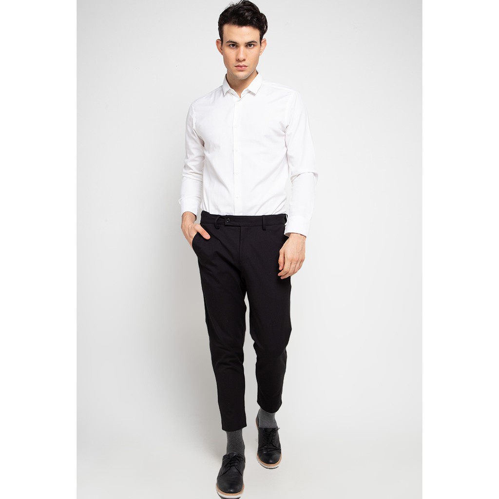 BlueButton Smart Chino Ankle Pants Formal Slim Fit Stretch Magic Waist Celana Panjang Pria Formal Kerja Hitam