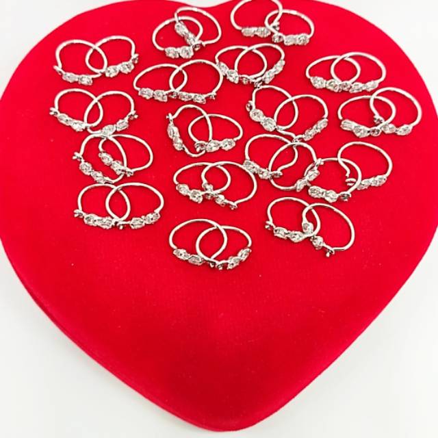 Anting kenip anak & remaja mata berlian 2 perak asli 925/silver asli 925 lapisan emas putih murni