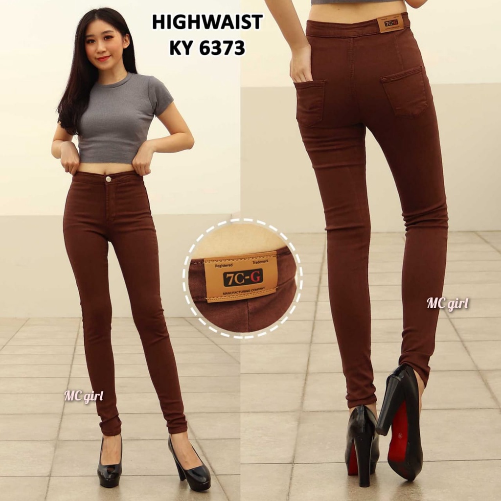 ( Size 27 - 34 ) MC girl - High Waist Jeans Polos Panjang Warna Coklat Wanita / Celana Jeans Pinggang Tinggi Kaki Pensil / Highwaist Jeans / Haiwes Pants / HW Jeans Polos / Celana Panjang Skinny 7C-G