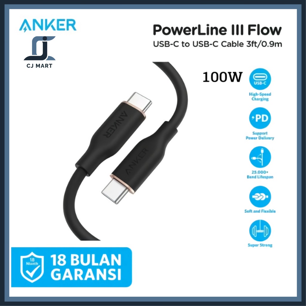 Kabel Charger Anker Powerline III Flow Type C to C 3ft - A8552