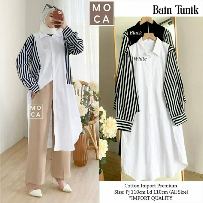 Bain Tunik, TUNIK WANITA SUPER CANTIK LENGAN GARIS FIT XXL LD 110 BAHAN KATUN IMPORT PREMIUM TERMURAH OOTD