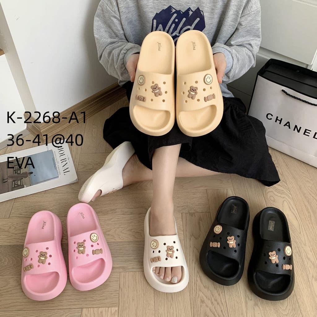 EVA Sandal Slop Wedges Wanita Import Bahan Spons Eva Ringan Empuk Tinggi Tebal 5 Cm Rubber Sol Anti Slip Sendal 2268-A1