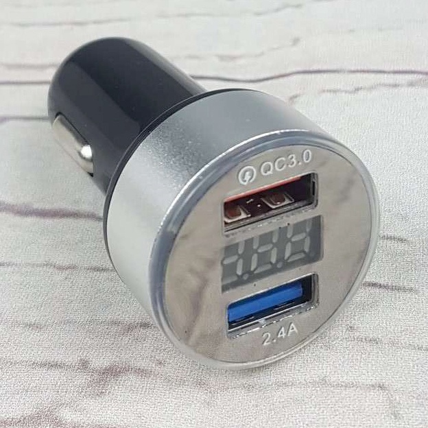 Leeioo Car Charger Dual USB Port QC3.0 2.4A LCD Display LE001 HITAM