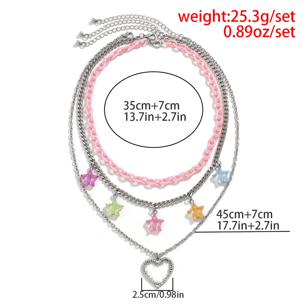Kalung Rantai Rumbai Bentuk Hati Bintang Warna Acak Gaya Eropa Amerika Untuk Wanita