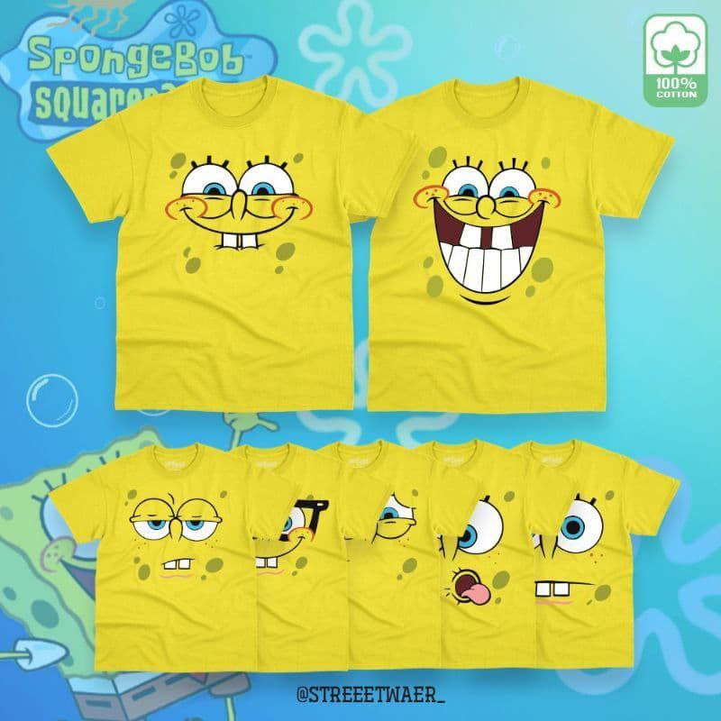 Clothing May - Kaos Karakter Kaos Spongebob Face Smile, Cry, Sad Karakter Kaos Anak Koas Dewasa Anak Karater Distro Kekinin T Shirt Tshirt T-Shirt Premium Murah