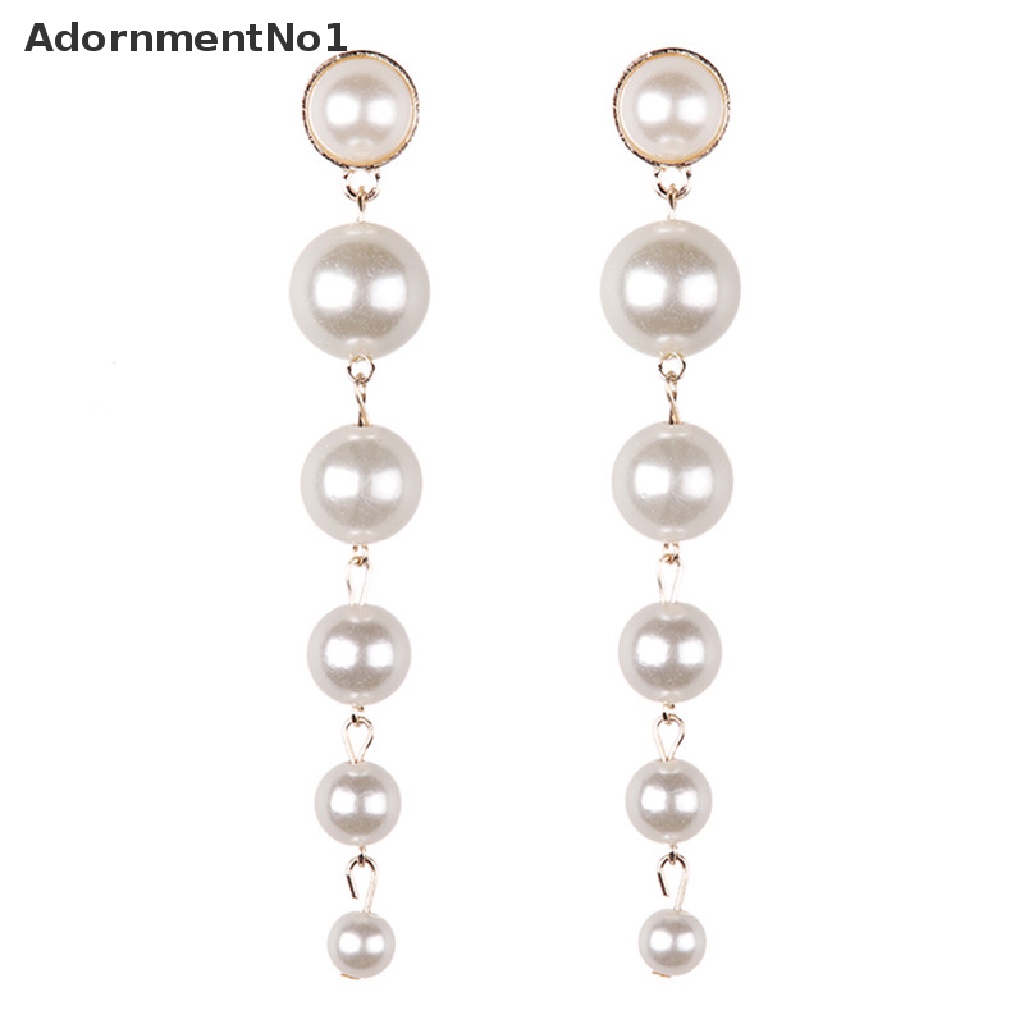 (AdornmentNo1) Anting Gantung Panjang Tusuk Motif Geometri Aksen Mutiara + Rumbai Untuk Perhiasan Wanita