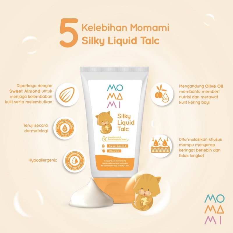 Momami Silky Liquid Talc merupakan Bedak bayi cair/liquid