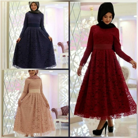 DRESS BRUKAT PESTA WANITA MUSLIM DRES BROKAT KONDANGAN KEKINIAN GAMIS JUMBO MURAH TERBARU 2021