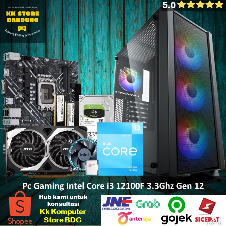 Pc Gaming i3 12100F RX 6500 XT 4GB Intel Core i3 12100 Komputer Pc Rakitan Gaming Editing Design