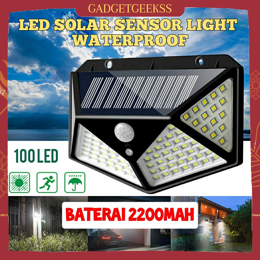 Lampu Taman Tenaga Surya 100LED Sensor Light LED Lampu Solar Tenaga Surya Lampu Dinding