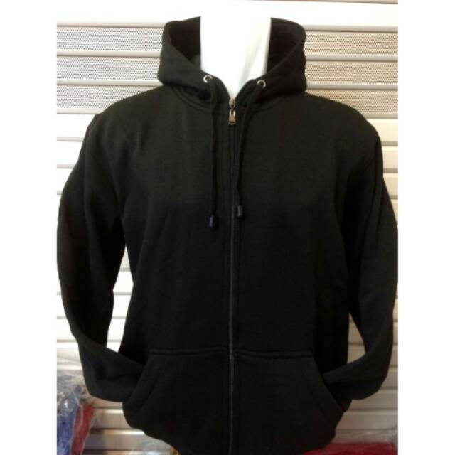 Jaket hoodie polos resleting warna hitam