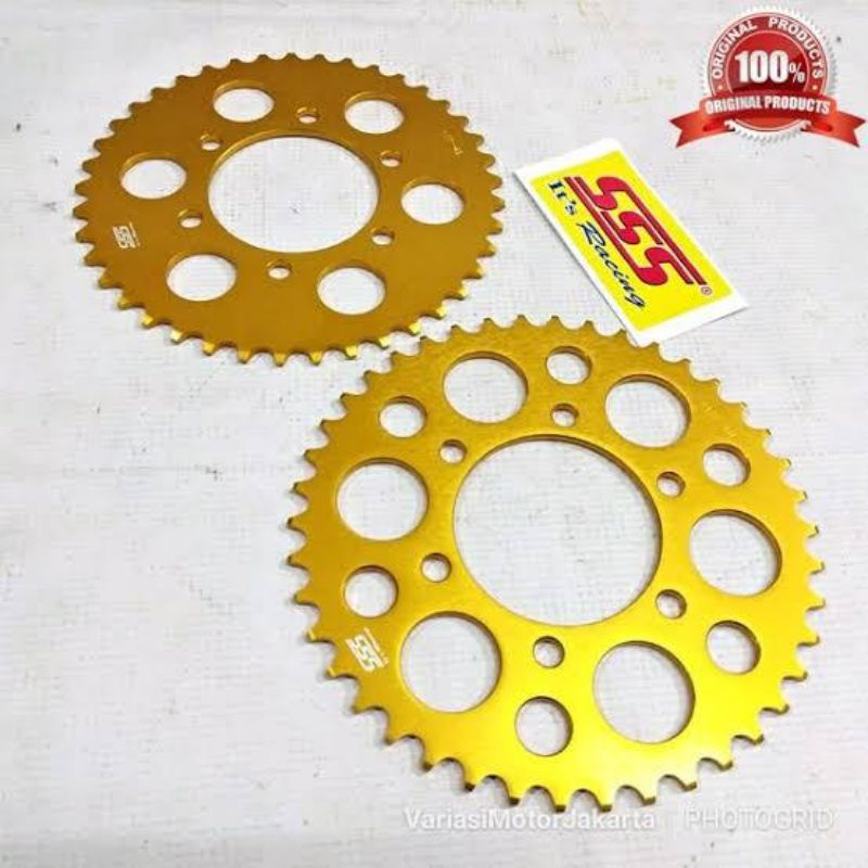 GEAR BELAKANG SSS 428 415 GOLD VIXION SCORPIO BYSON JUPITER MX KING R15 V1 V2 XABRE WARNA CHROME BLACK GOLD UKURAN 428 415 X 39 40 41 42 43 44 45